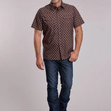 Roper 3013 Argyle Print (Brown) - Men's Short Sleeve Shirt