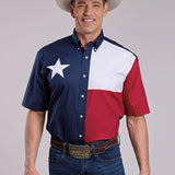 Roper Pieced Texas Flag (Multi) - Men's Short Sleeve Shirt