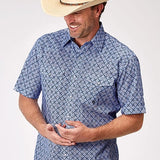 Roper 1932 Blue Skies Tie Print (Blue) - Men's Short Sleeve Shirt