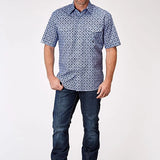Roper 1932 Blue Skies Tie Print (Blue) - Men's Short Sleeve Shirt
