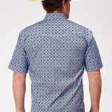 Roper 1932 Blue Skies Tie Print (Blue) - Men's Short Sleeve Shirt