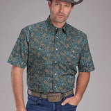 Roper 2382 Dusk Paisley (Blue) - Men's Short Sleeve Shirt