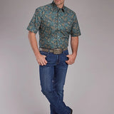 Roper 2382 Dusk Paisley (Blue) - Men's Short Sleeve Shirt
