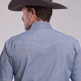 Roper 2892 Stretch Minicheck (Blue) - Men's Short Sleeve Shirt
