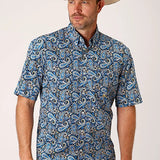Roper 1448 Amarillo Paisley (Blue) - Men's Short Sleeve Shirt