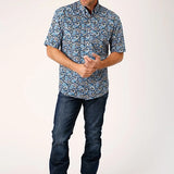 Roper 1448 Amarillo Paisley (Blue) - Men's Short Sleeve Shirt