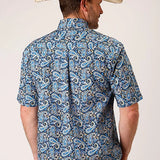 Roper 1448 Amarillo Paisley (Blue) - Men's Short Sleeve Shirt