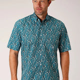 Roper 1449 Upstream Paisley (Blue) - Men's Short Sleeve Shirt