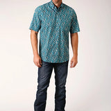 Roper 1449 Upstream Paisley (Blue) - Men's Short Sleeve Shirt