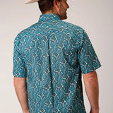 Roper 1449 Upstream Paisley (Blue) - Men's Short Sleeve Shirt