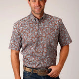 Roper 1453 Spring Paisley (Orange) - Men's Short Sleeve Shirt
