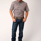 Roper 1453 Spring Paisley (Orange) - Men's Short Sleeve Shirt