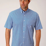 Roper 1460 Stretch Diamond Star (Blue) - Men's Short Sleeve Shirt