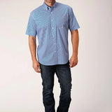 Roper 1460 Stretch Diamond Star (Blue) - Men's Short Sleeve Shirt
