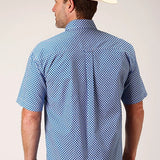 Roper 1460 Stretch Diamond Star (Blue) - Men's Short Sleeve Shirt