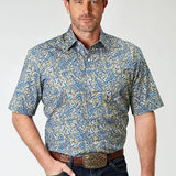 Roper 1933 Delft Paisley (Blue) - Men's Short Sleeve Shirt