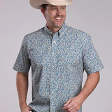 Roper 2884 Line Paisley (Blue) - Men's Short Sleeve Shirt