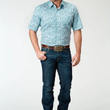 Roper 1944 Stretch Paisley (Blue) - Men's Short Sleeve Shirt