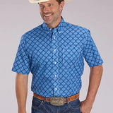 Roper 2497 Ribbon Medallion (Blue) - Men's Short Sleeve Shirt