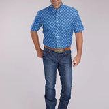 Roper 2497 Ribbon Medallion (Blue) - Men's Short Sleeve Shirt