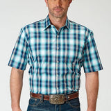 Roper 1938 Cool Breeze Plaid (Blue) - Men's Short Sleeve Shirt