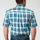 Roper 1938 Cool Breeze Plaid (Blue) - Men's Short Sleeve Shirt