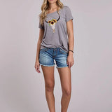 Roper 2866 Sunflower Skull (Grey) - Women's T-Shirt