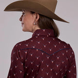 Roper 3289 Skull Print (Wine) - Women's Western Shirt