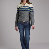 Roper 2122 Diamond Border (Grey) - Women's Western Shirt