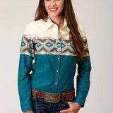 Roper 1677 Sawtooth Border (Blue) - Women's Western Shirt