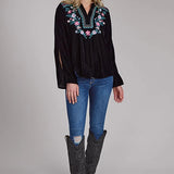 Roper 2335 Poly Velvet (Black) - Women's Western Blouse