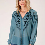 Roper 1873 Poly Georgette (Blue) - Women's Western Blouse