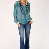 Roper 1873 Poly Georgette (Blue) - Women's Western Blouse