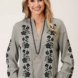 Roper 1422 Poly Crepe (Grey) - Women's Western Blouse