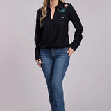 Roper 2849 Flower Collar (Black) - Women's Western Blouse