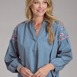 Roper 2435 Denim V-Neck (Blue) - Women's Western Blouse