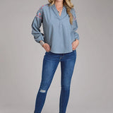 Roper 2435 Denim V-Neck (Blue) - Women's Western Blouse