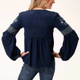 Roper 00860 Crepe V Neck (Navy) - Women's Western Blouse