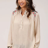 Roper 1293 Crinkle Rayon (White) - Women's Western Blouse