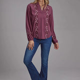 Roper 2191 Poly Crepe (Wine) - Women's Western Blouse