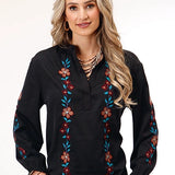 Roper 1792 Poly V-Neck (Black) - Women's Western Blouse
