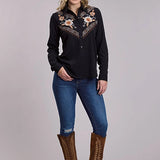 Roper 3105 Floral Fabric (Black) - Women's Western Shirt