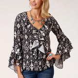Roper 1278 Ikat Print (Black) - Women's Western Blouse