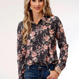 Roper 1751 Coral Floral (Grey) - Women's Western Blouse