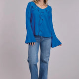 Roper 3106 Ruffle Trim (Blue) - Women's Blouse