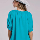Roper 2849 Gathered Flowers (Turquoise) - Women's Western Blouse