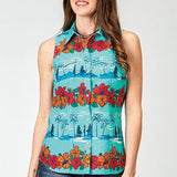 Roper 1900 Hawaiian Print (Blue) - Women's Sleeveless Shirt