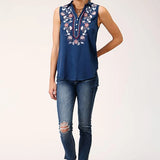 Roper 1520 Poly Crepe (Blue) - Women's Sleeveless Shirt