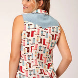 Roper 1607 Boot Print (Multi) - Women's Sleeveless Shirt