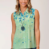 Roper 1545 Summer Floral (Green) - Women's Sleeveless Shirt